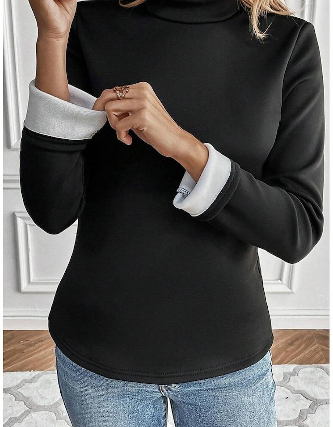 Black Mock Neck Thermal Lined Long Sleeve Tee