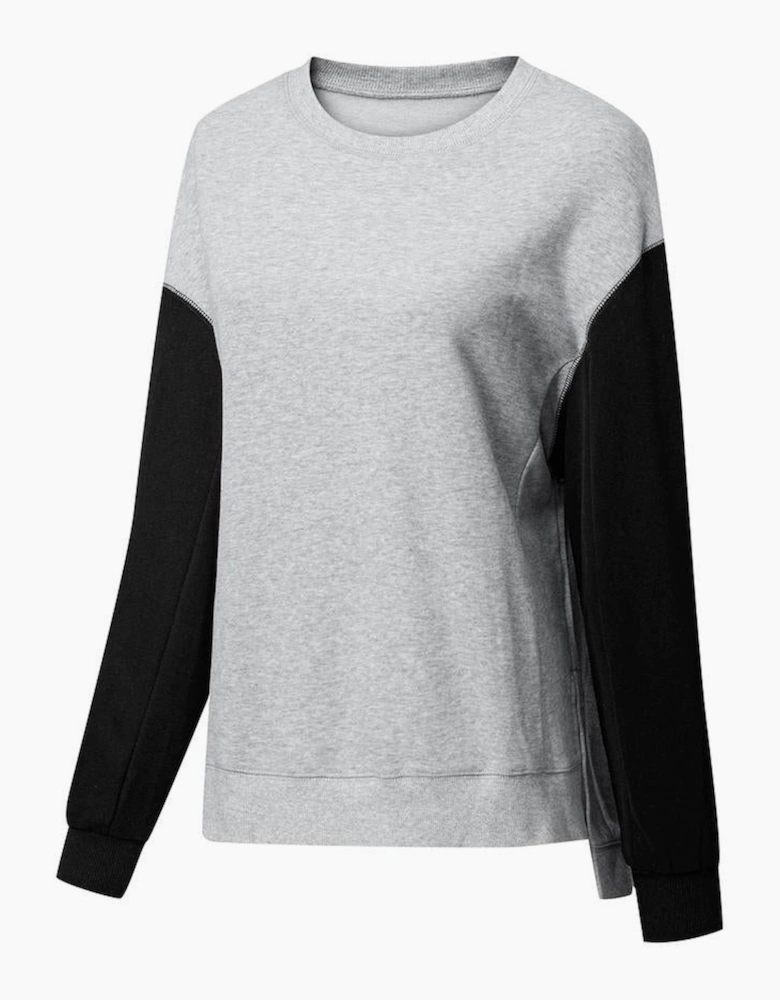 Gray Two Tone Patchwork Drop Shoulder Pullover Sweatshirt