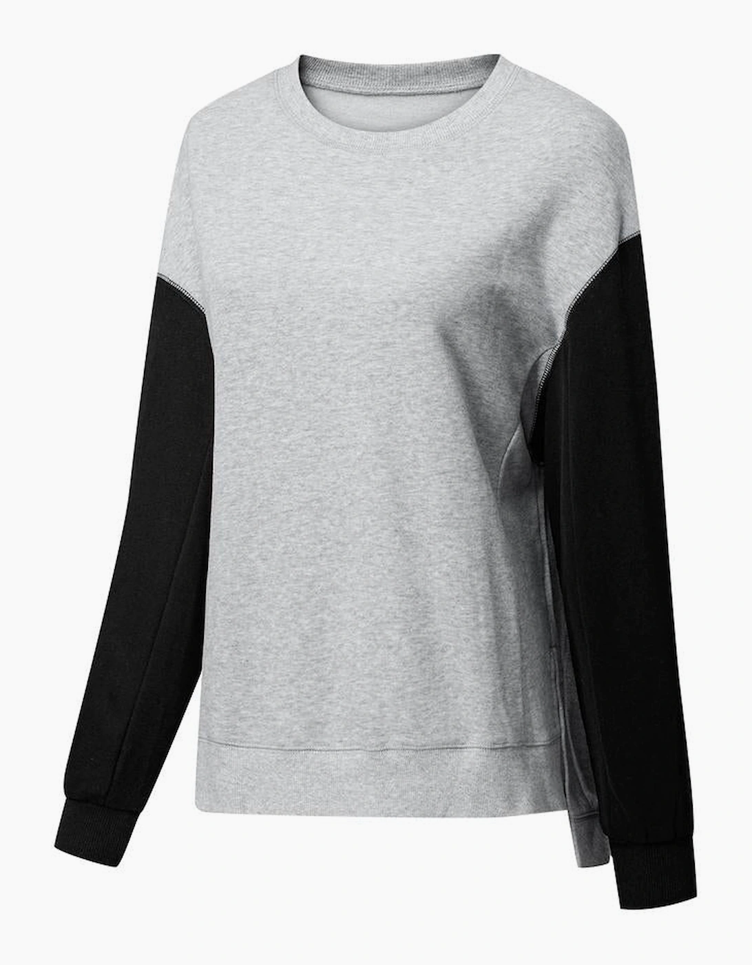 Gray Two Tone Patchwork Drop Shoulder Pullover Sweatshirt