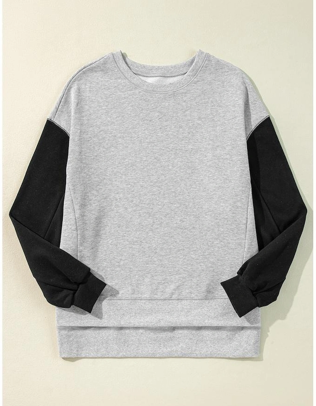 Gray Two Tone Patchwork Drop Shoulder Pullover Sweatshirt