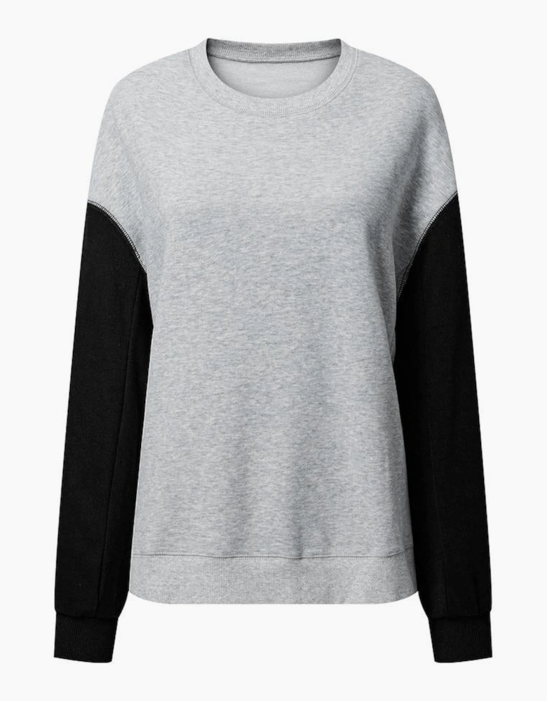 Gray Two Tone Patchwork Drop Shoulder Pullover Sweatshirt
