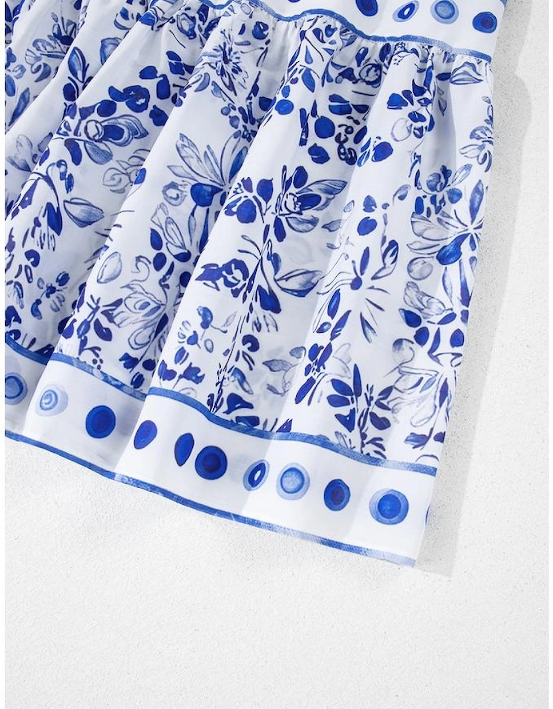 Sky Blue Floral Print Square Neck Bubble Sleeve High Waist Maxi Dress