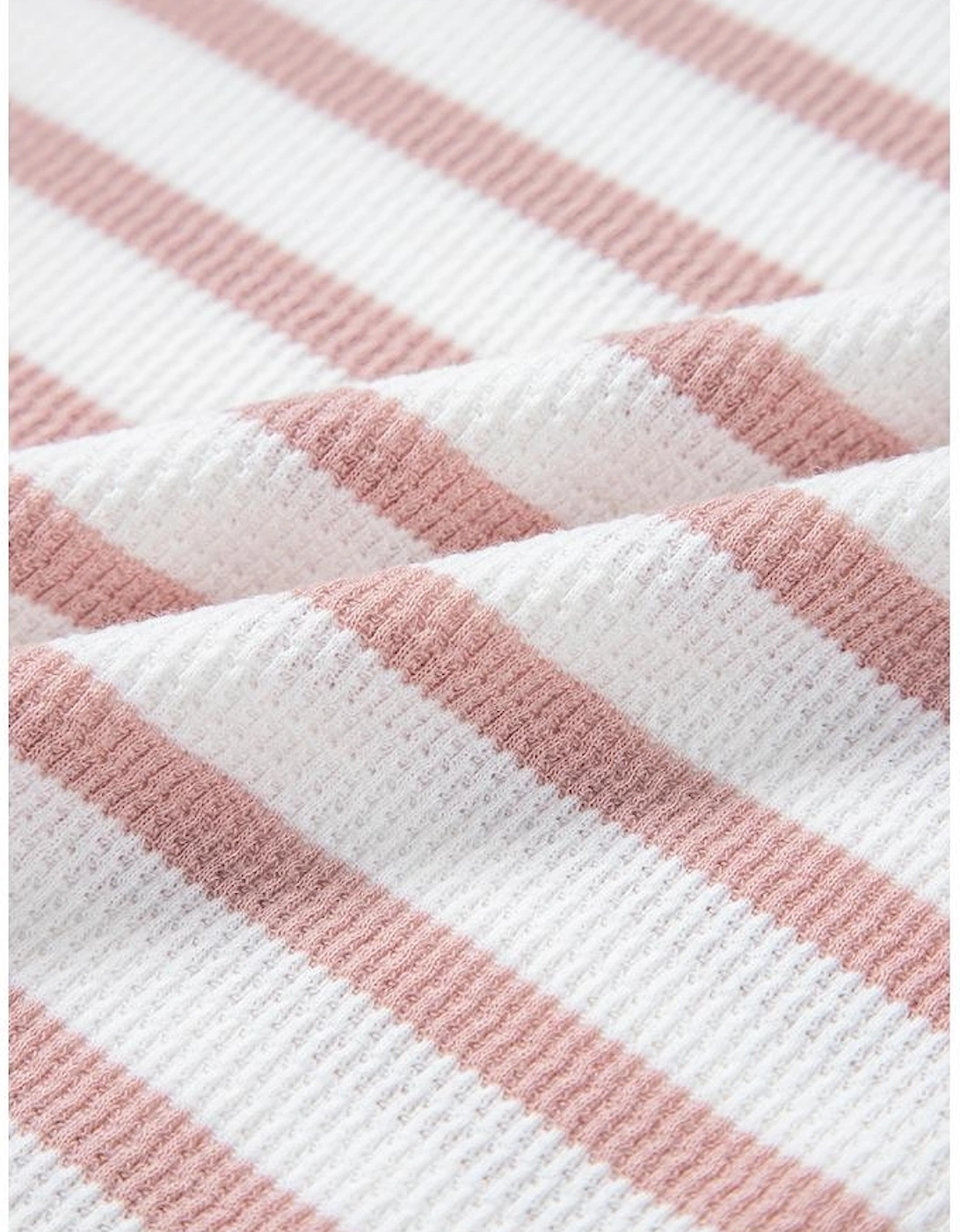 Pink Stripe Waffle Knit Pocketed Half Sleeve Plus Size T Shirt