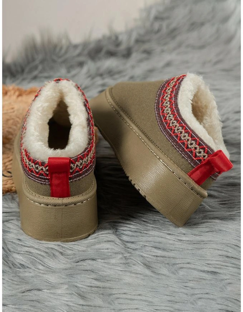 Sage Green Suede Contrast Print Round Toe Plush Lined Flats