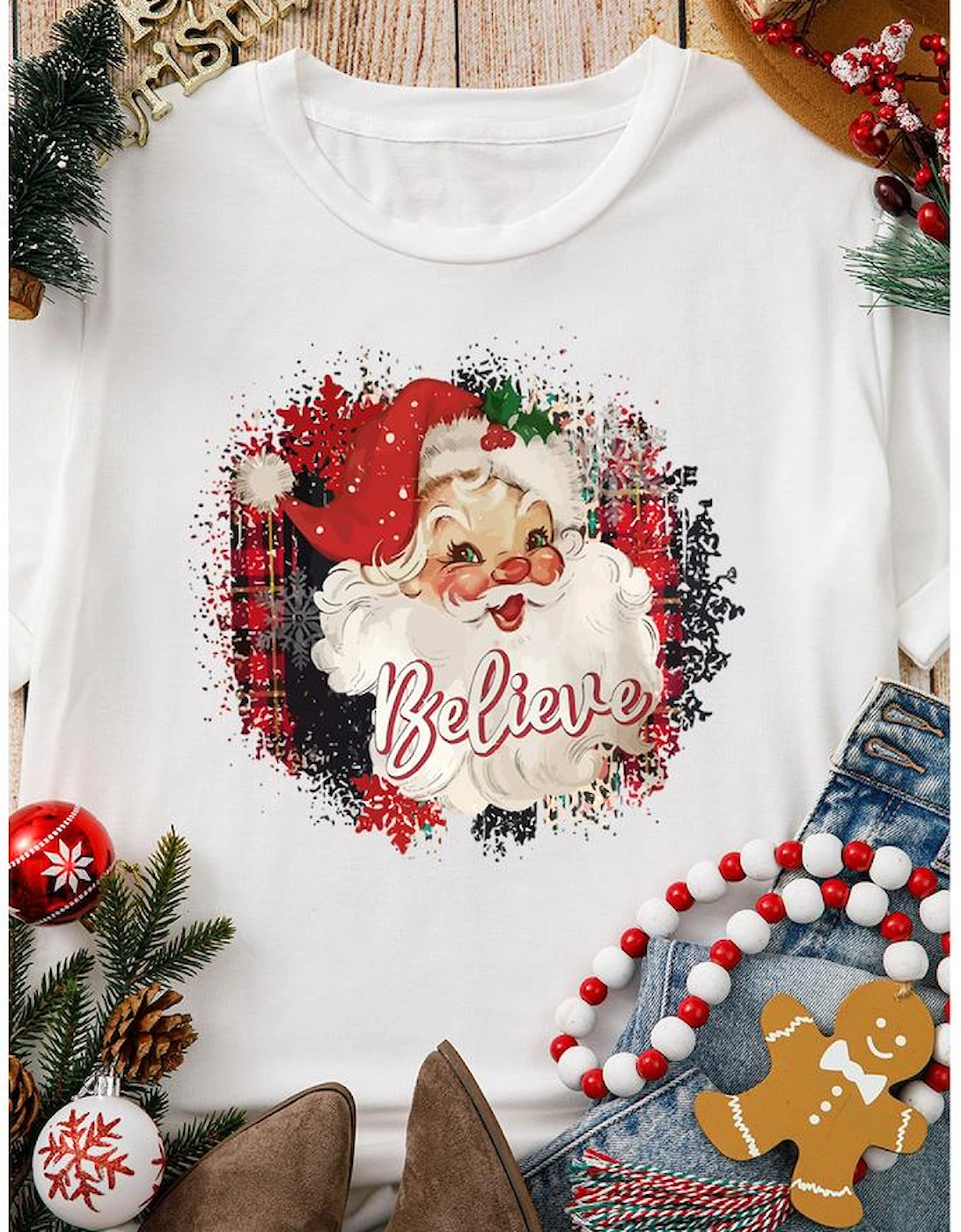 White Believe Christmas Father Graphic Crewneck T Shirt, 10 of 9
