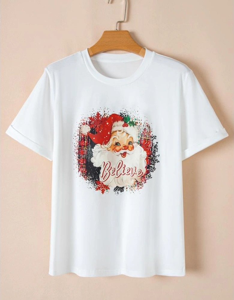 White Believe Christmas Father Graphic Crewneck T Shirt