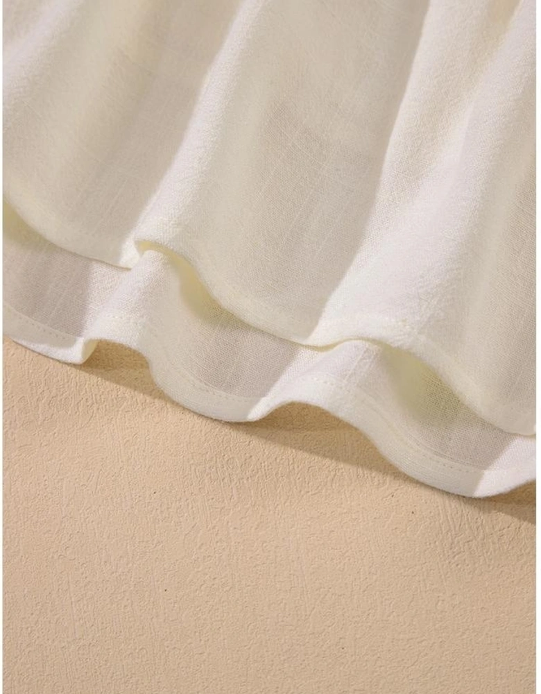 Oatmeal Solid Color Tied Straps Ruffle Tiered Mini Dress