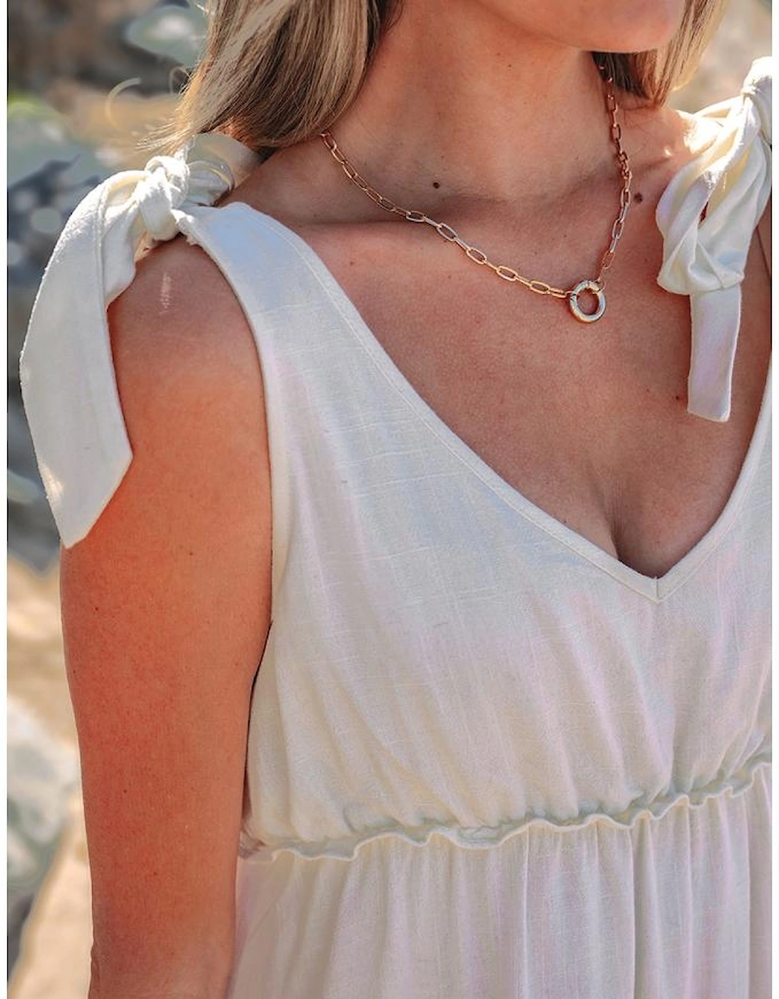 Oatmeal Solid Color Tied Straps Ruffle Tiered Mini Dress