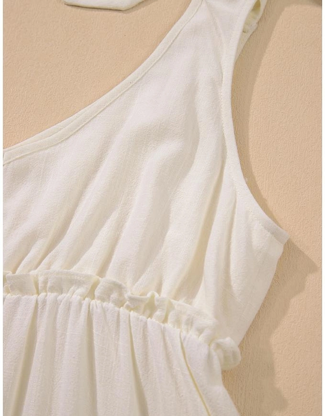 Oatmeal Solid Color Tied Straps Ruffle Tiered Mini Dress