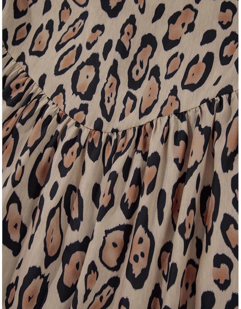 Light French Beige Oversized Leopard Print Balloon Sleeve Casual Shirt