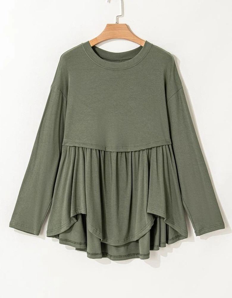 Mist Green Plus Size Thermal Knitted Babydoll Flare Top