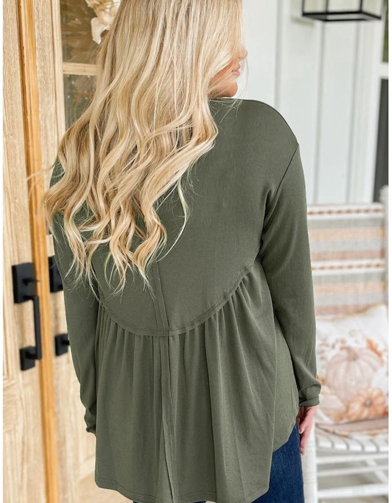 Mist Green Plus Size Thermal Knitted Babydoll Flare Top