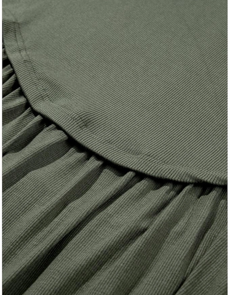 Mist Green Plus Size Thermal Knitted Babydoll Flare Top