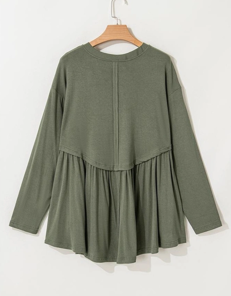 Mist Green Plus Size Thermal Knitted Babydoll Flare Top