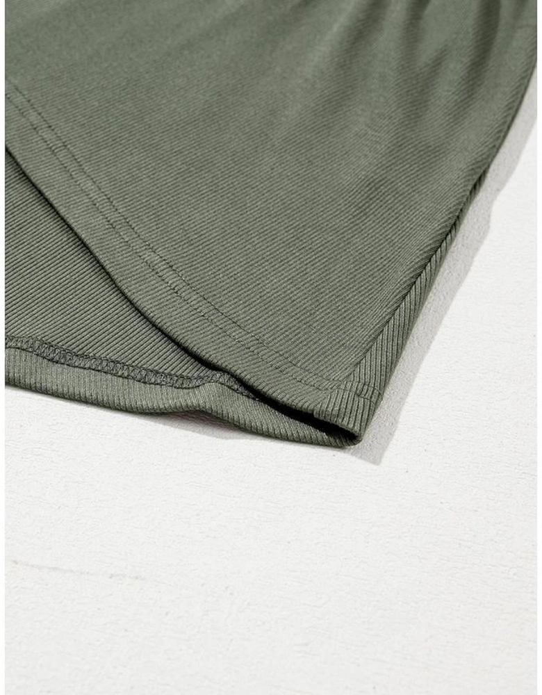 Mist Green Plus Size Thermal Knitted Babydoll Flare Top