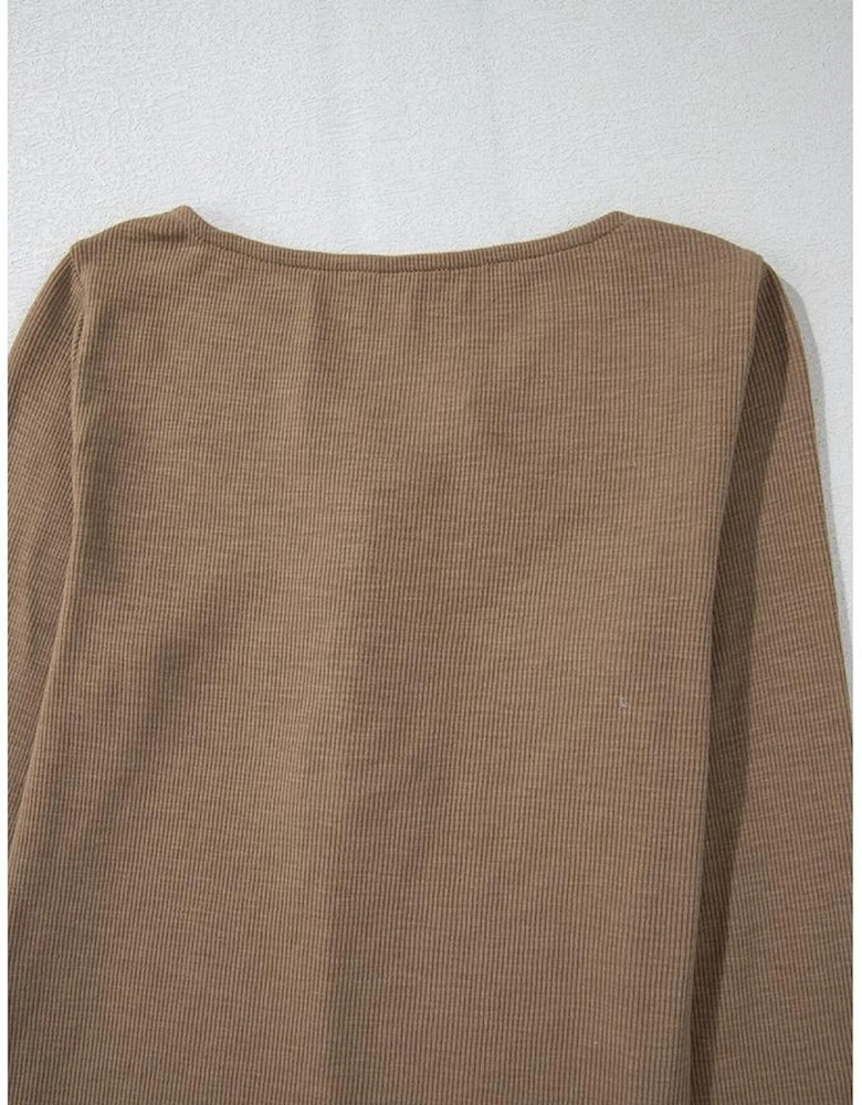 Chestnut Anglaise Broider Ribbed Long Sleeve Top