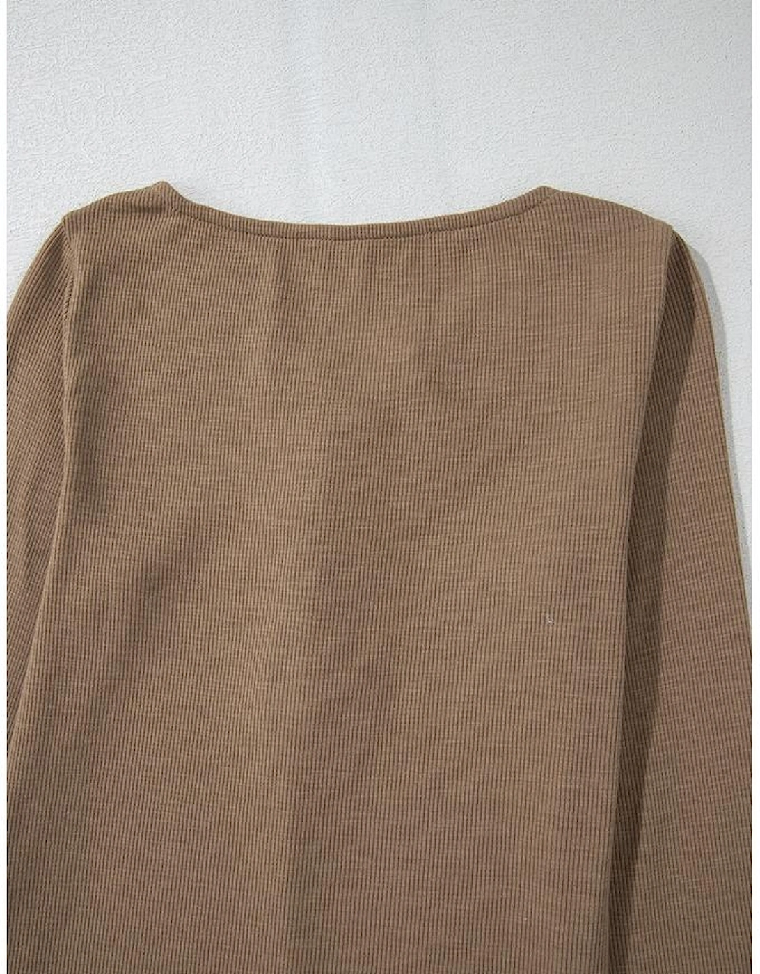 Chestnut Anglaise Broider Ribbed Long Sleeve Top