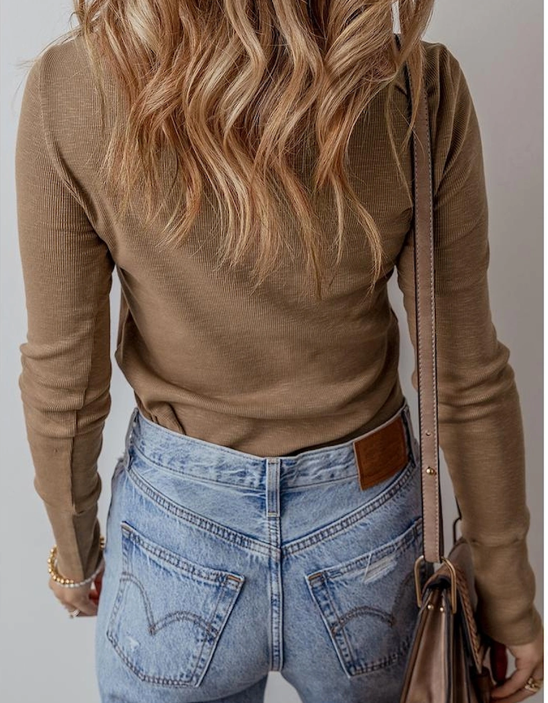 Chestnut Anglaise Broider Ribbed Long Sleeve Top