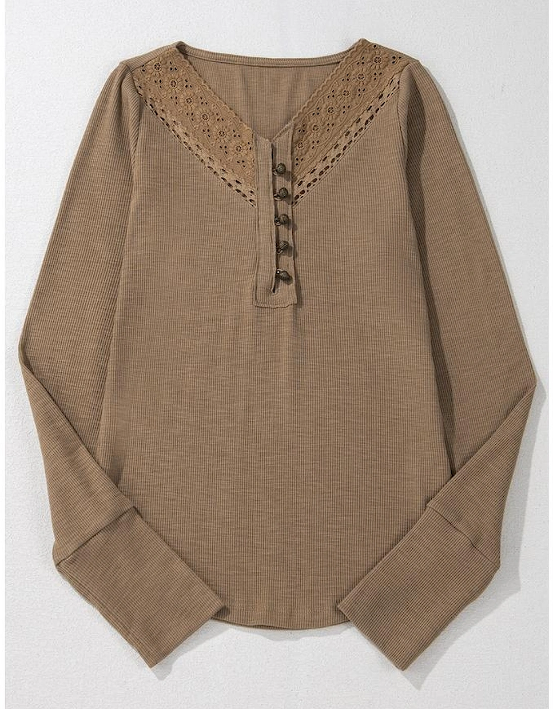 Chestnut Anglaise Broider Ribbed Long Sleeve Top
