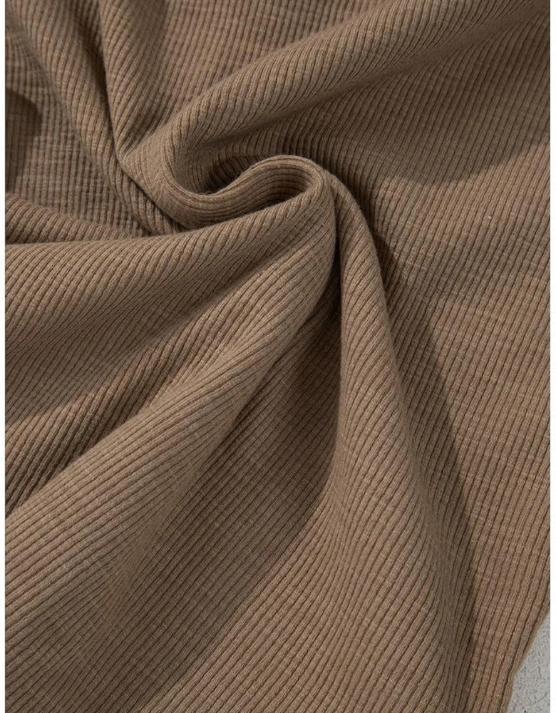 Chestnut Anglaise Broider Ribbed Long Sleeve Top