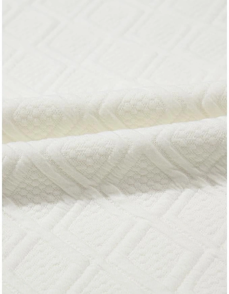 White Textured Jacquard Colorblock Edge Puff Sleeve Quarter Zip Mini Dress