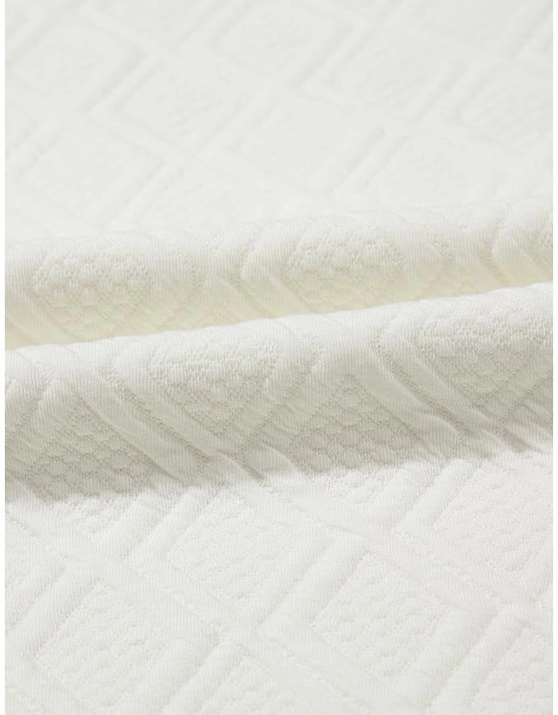 White Textured Jacquard Colorblock Edge Puff Sleeve Quarter Zip Mini Dress