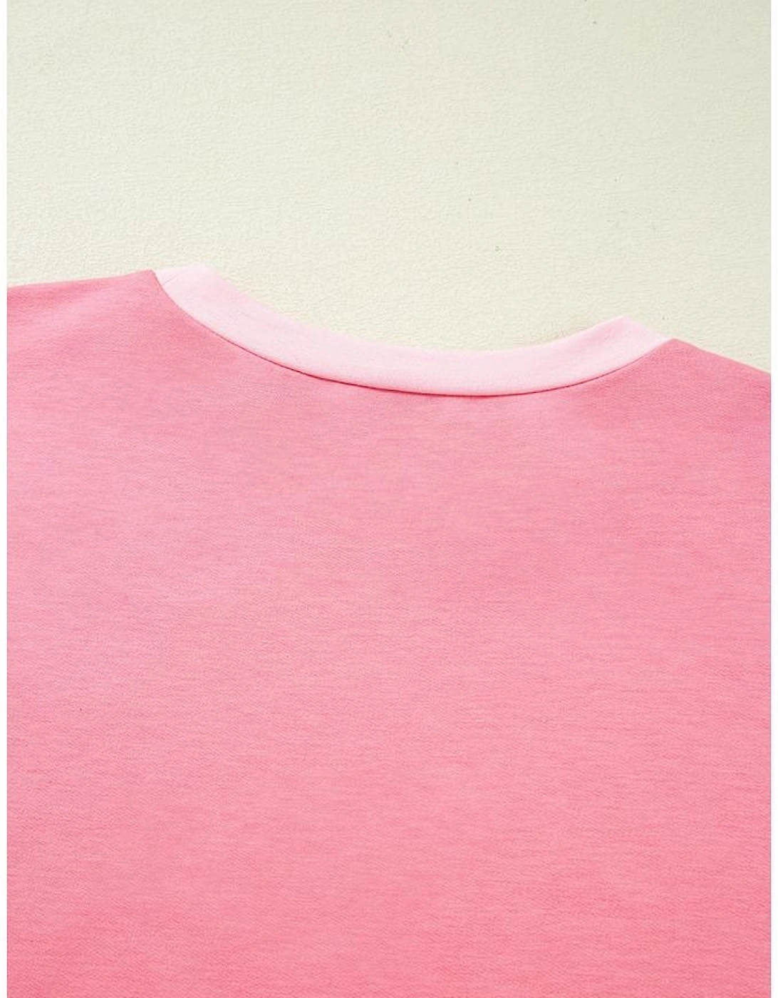 Peach Blossom Two Tones Patchwork Half Sleeve Plus Size T Shirt