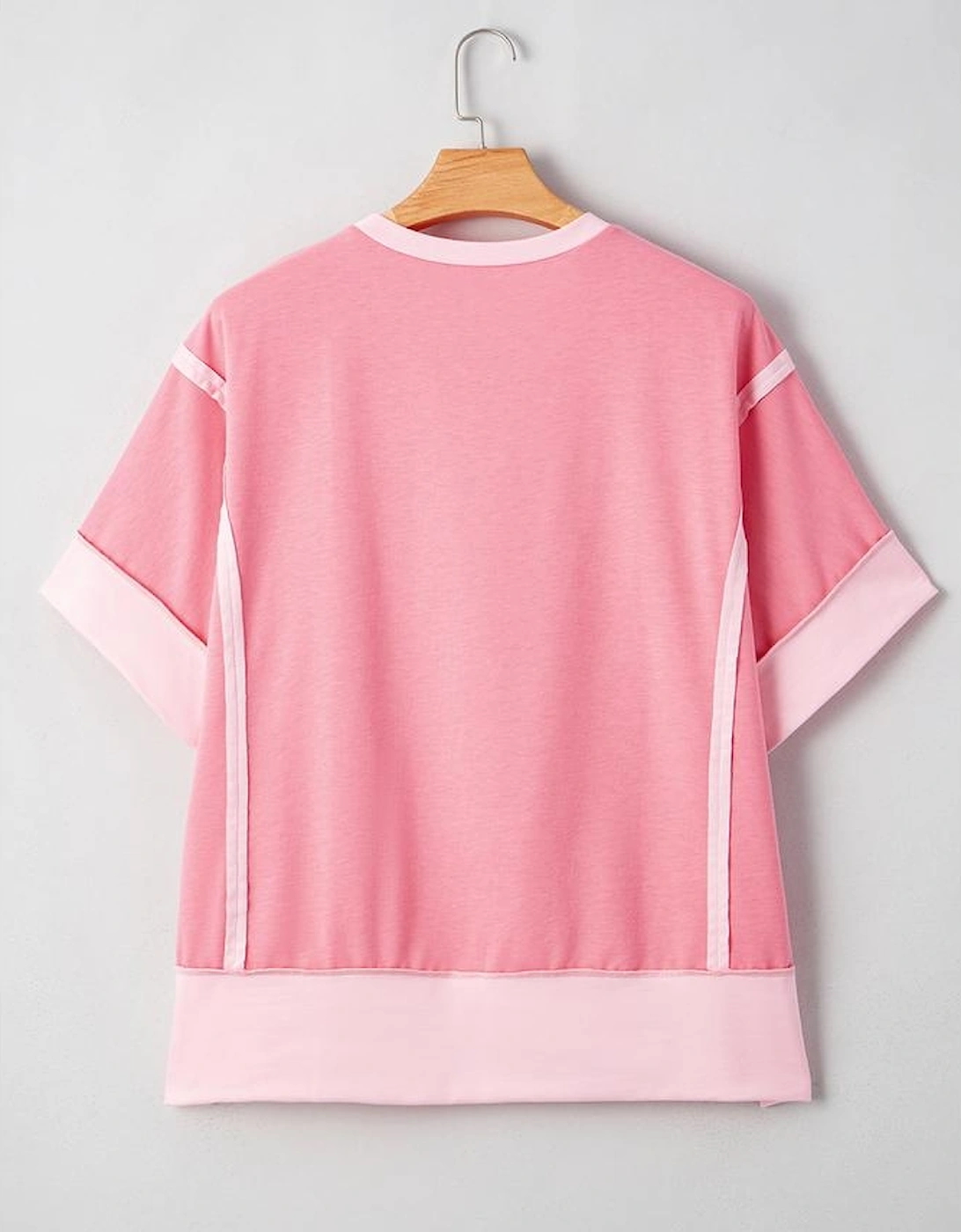 Peach Blossom Two Tones Patchwork Half Sleeve Plus Size T Shirt