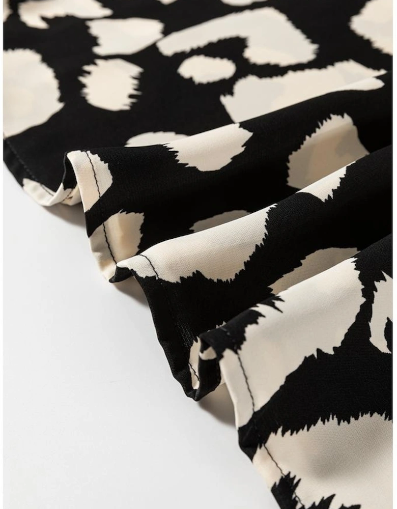 Black Leopard Print U Neck Sleeveless High Waist Dress