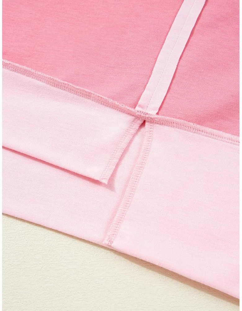 Peach Blossom Two Tones Patchwork Half Sleeve Plus Size T Shirt