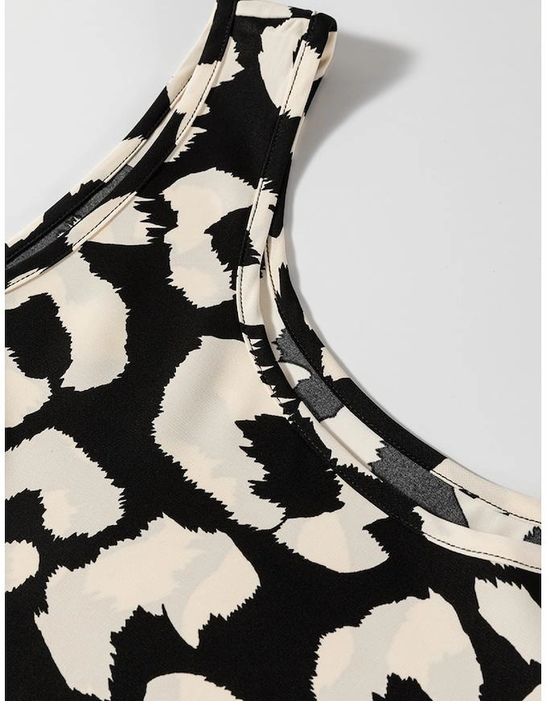 Black Leopard Print U Neck Sleeveless High Waist Dress