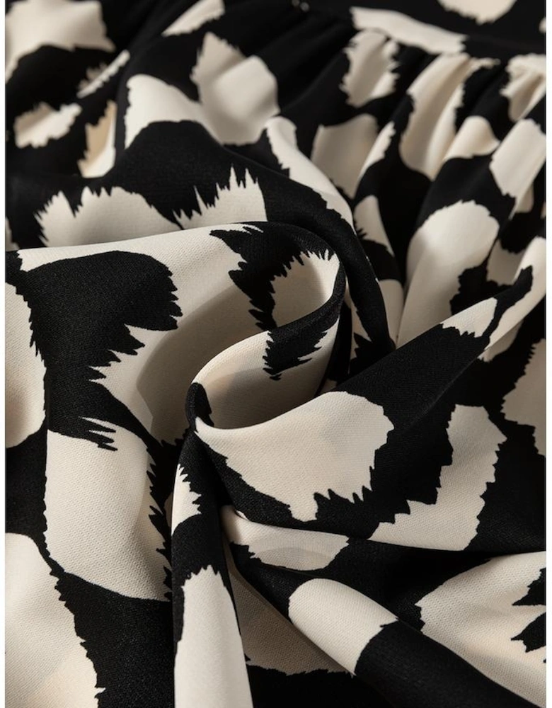 Black Leopard Print U Neck Sleeveless High Waist Dress