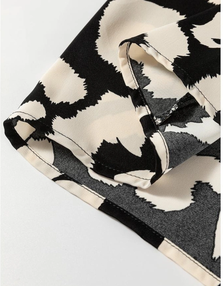 Black Leopard Print U Neck Sleeveless High Waist Dress