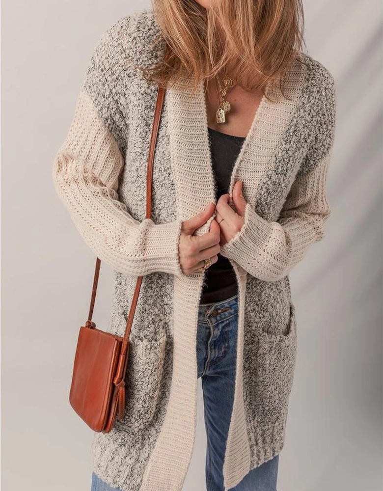 High Color Block Side Pockets Open Front Cardigan