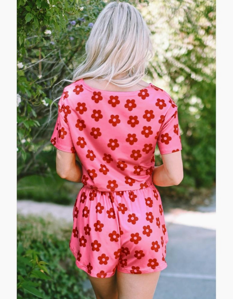 Rose Floral Print Crop Tee and Shorts Lounge Set