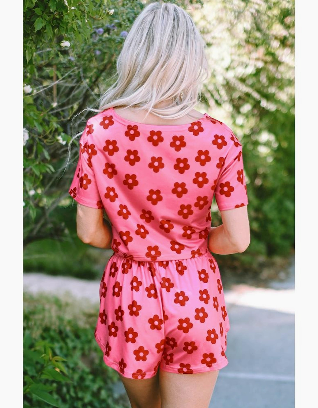 Rose Floral Print Crop Tee and Shorts Lounge Set