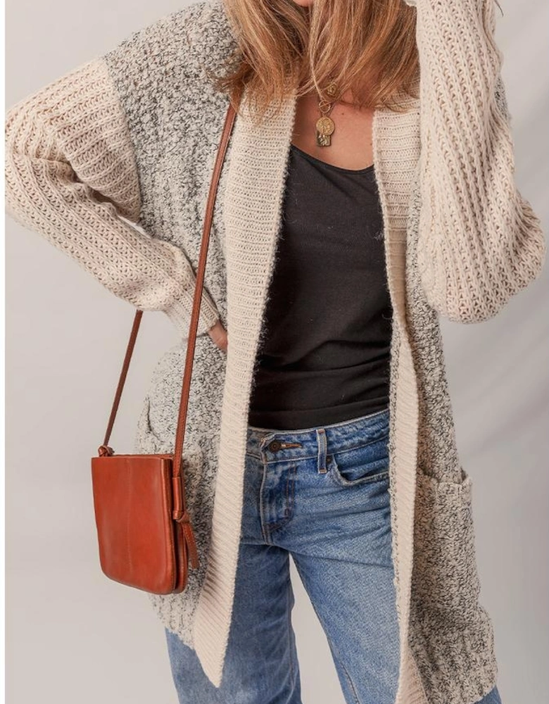 High Color Block Side Pockets Open Front Cardigan