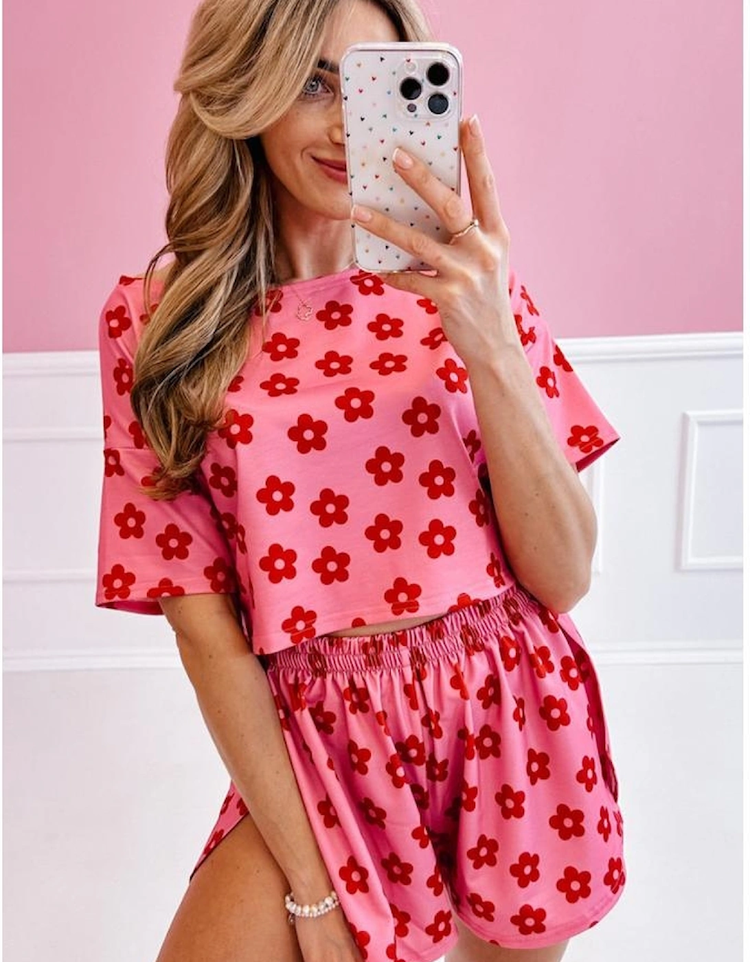 Rose Floral Print Crop Tee and Shorts Lounge Set