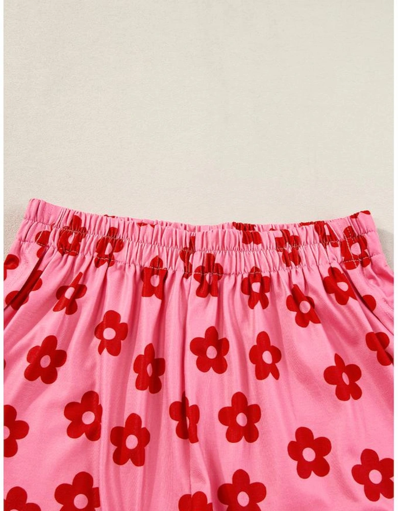 Rose Floral Print Crop Tee and Shorts Lounge Set