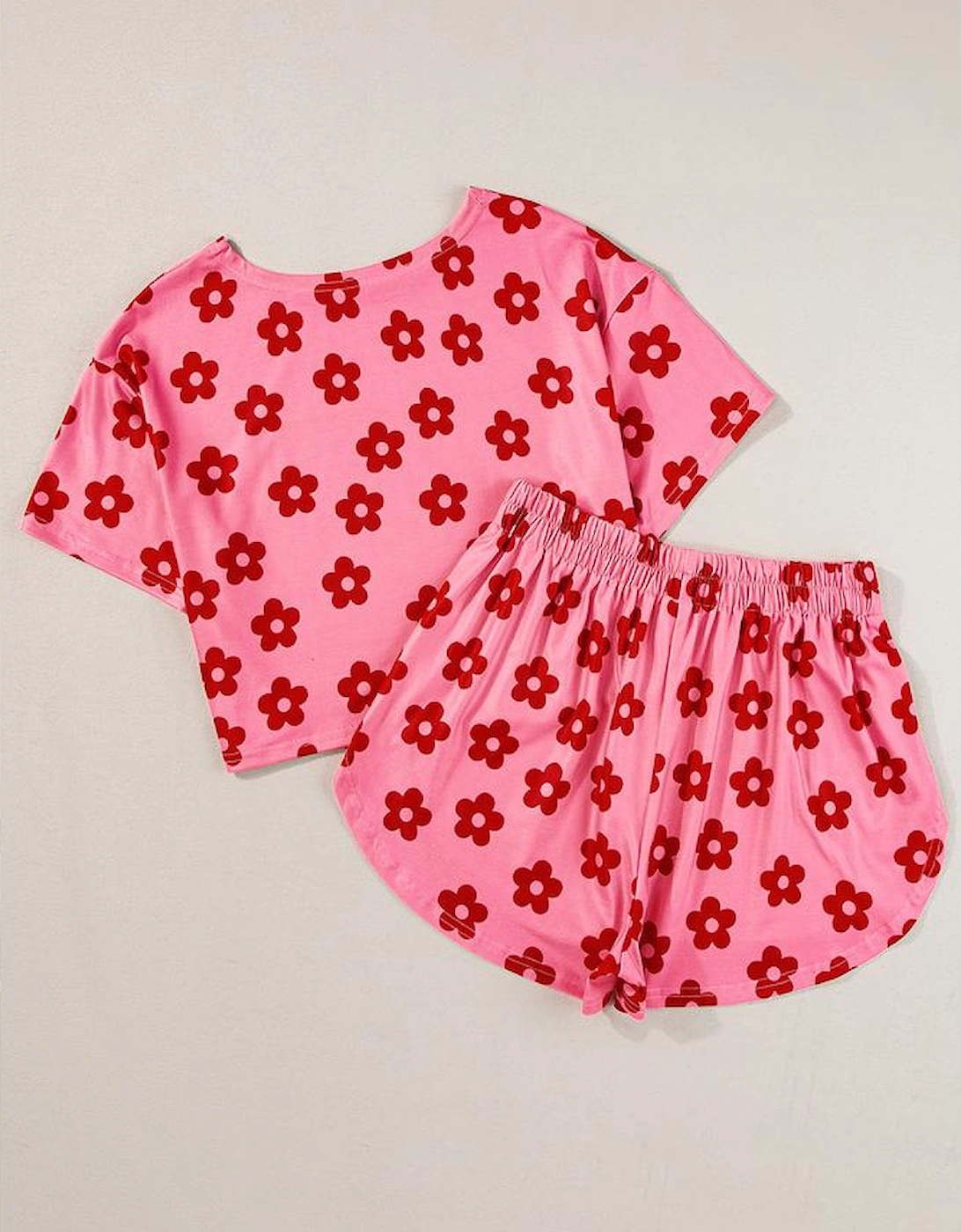 Rose Floral Print Crop Tee and Shorts Lounge Set