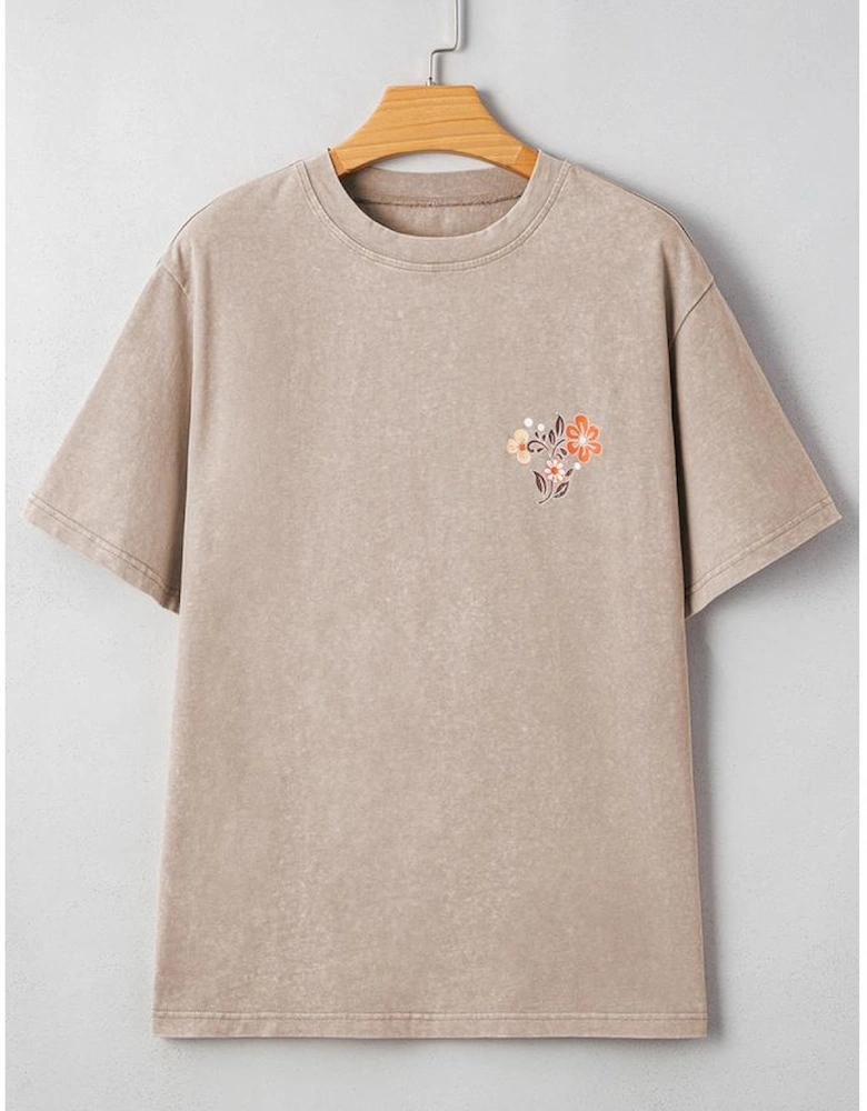 Smoke Gray Mineral Wash Floral Steer Head Printed Back Western Fashion Tee