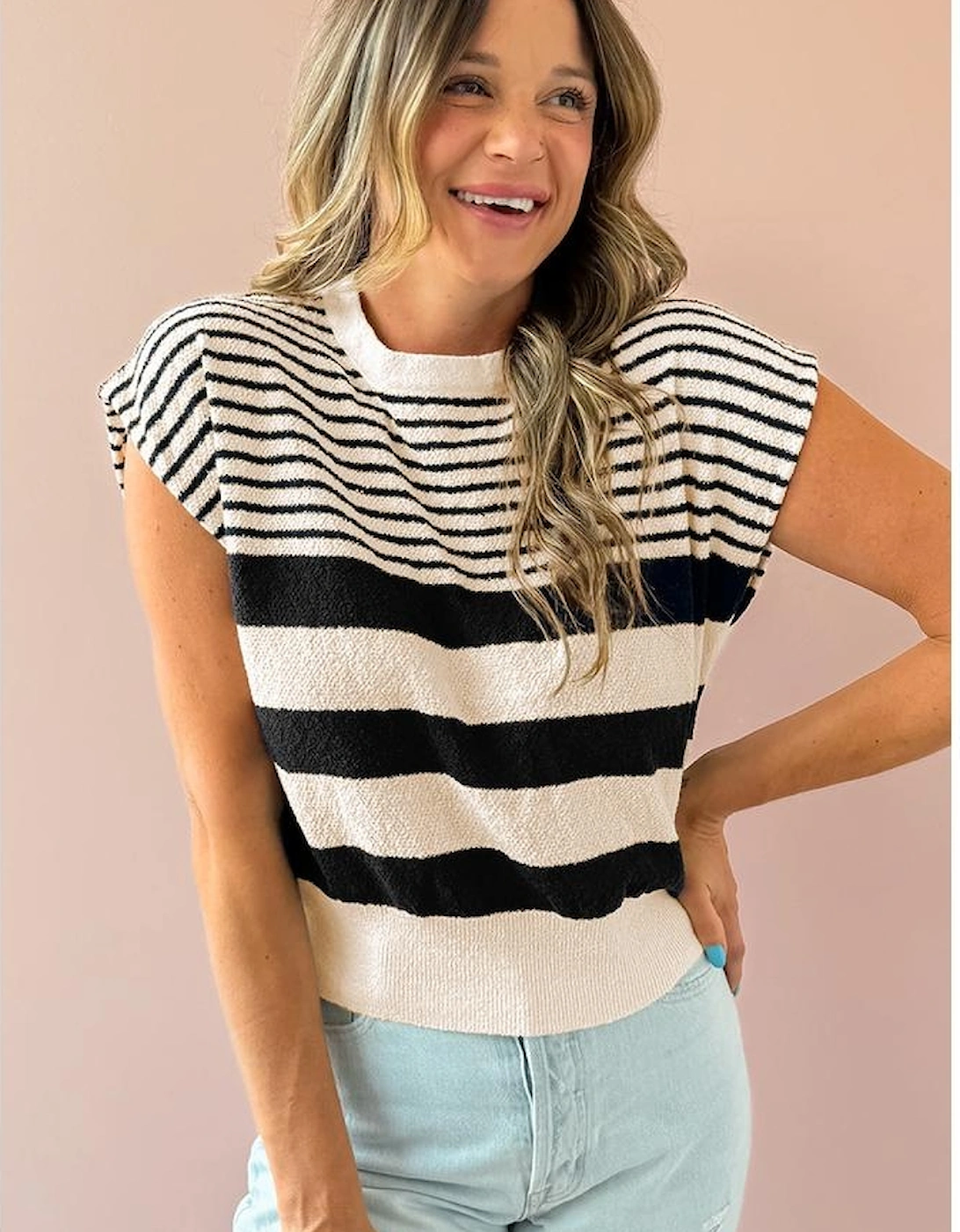 Black white Striped O Neck Sweater Vest, 10 of 9