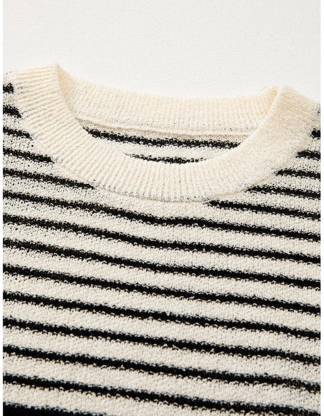 Black white Striped O Neck Sweater Vest