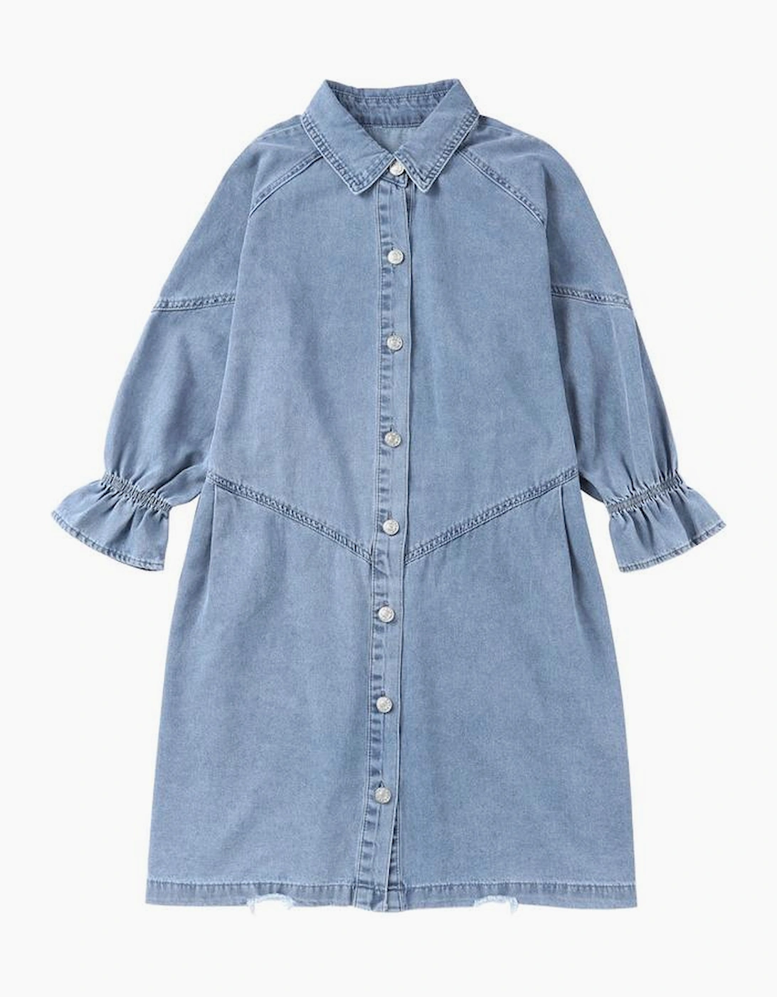 Sky Blue Buttoned Long Sleeve Denim Mini Dress
