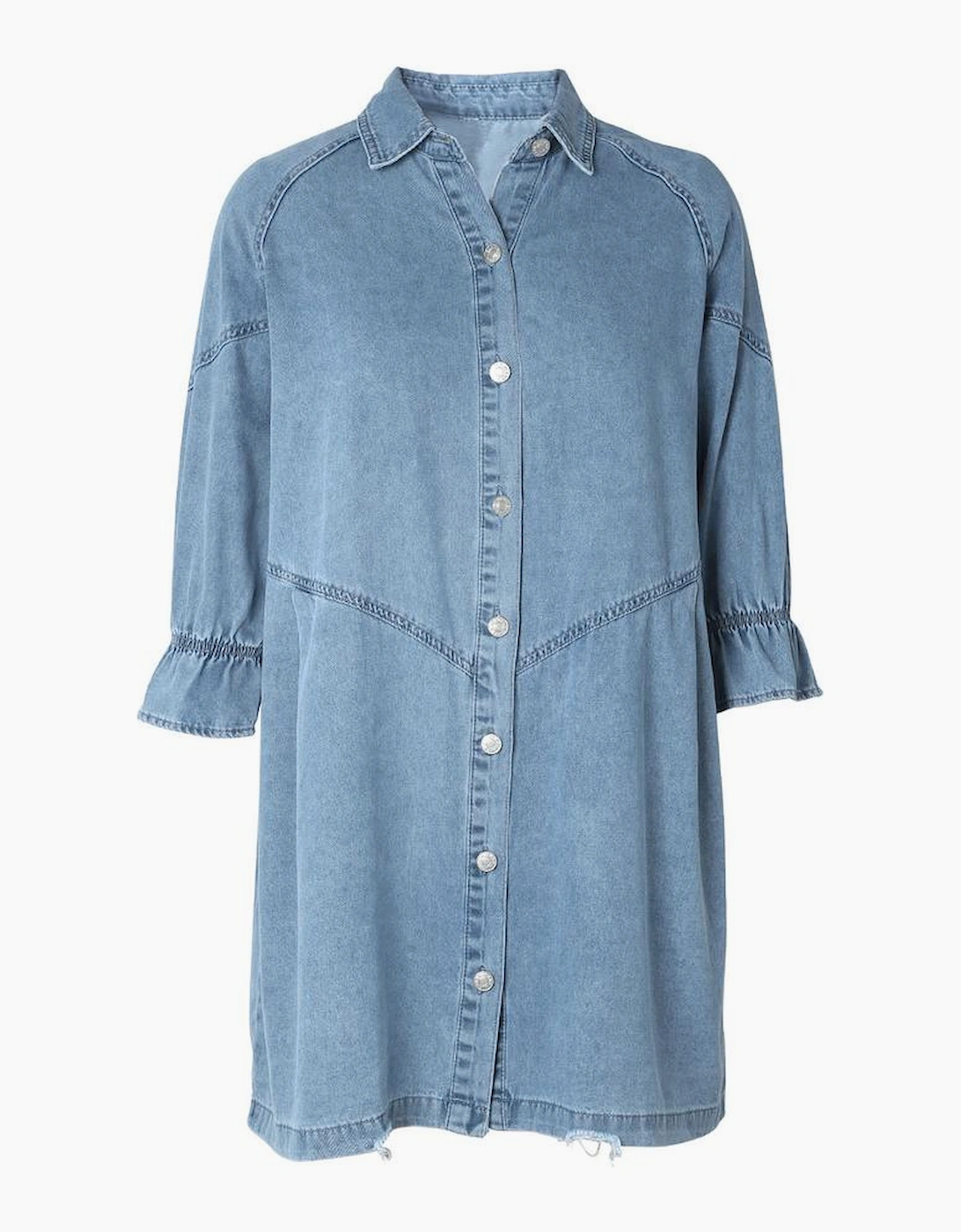 Sky Blue Buttoned Long Sleeve Denim Mini Dress