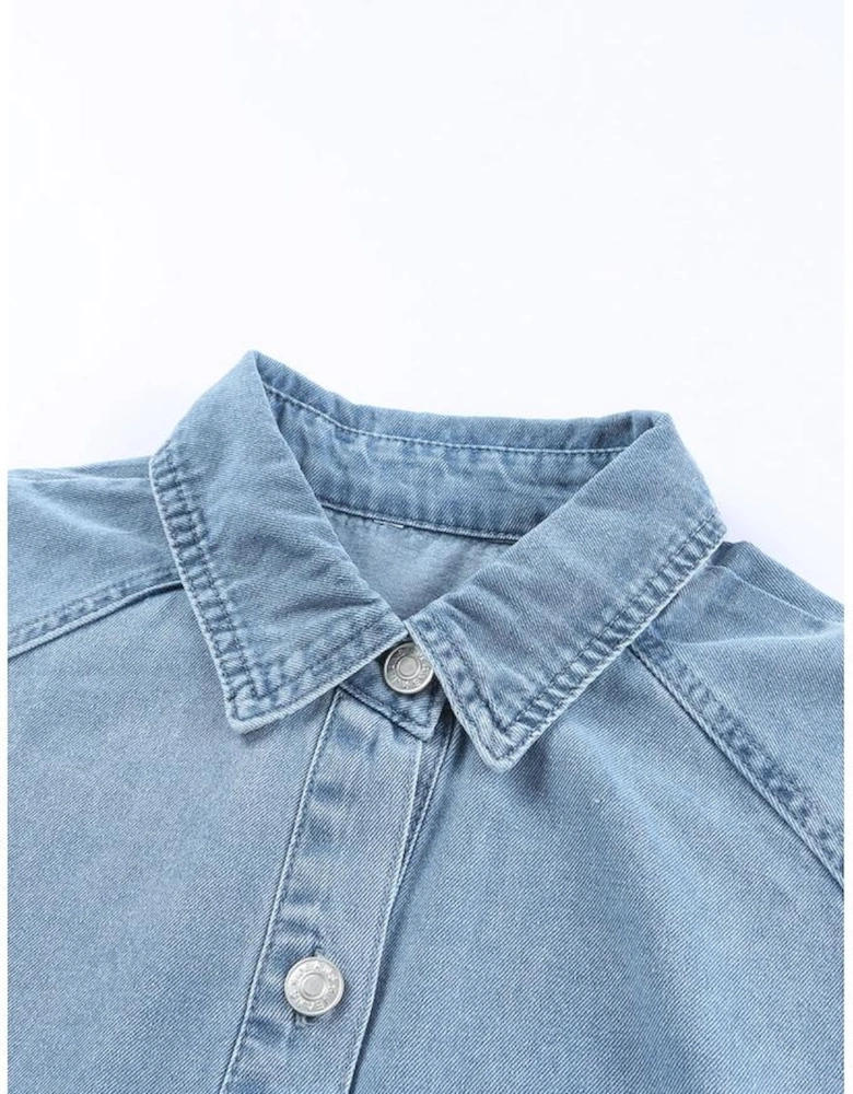 Sky Blue Buttoned Long Sleeve Denim Mini Dress