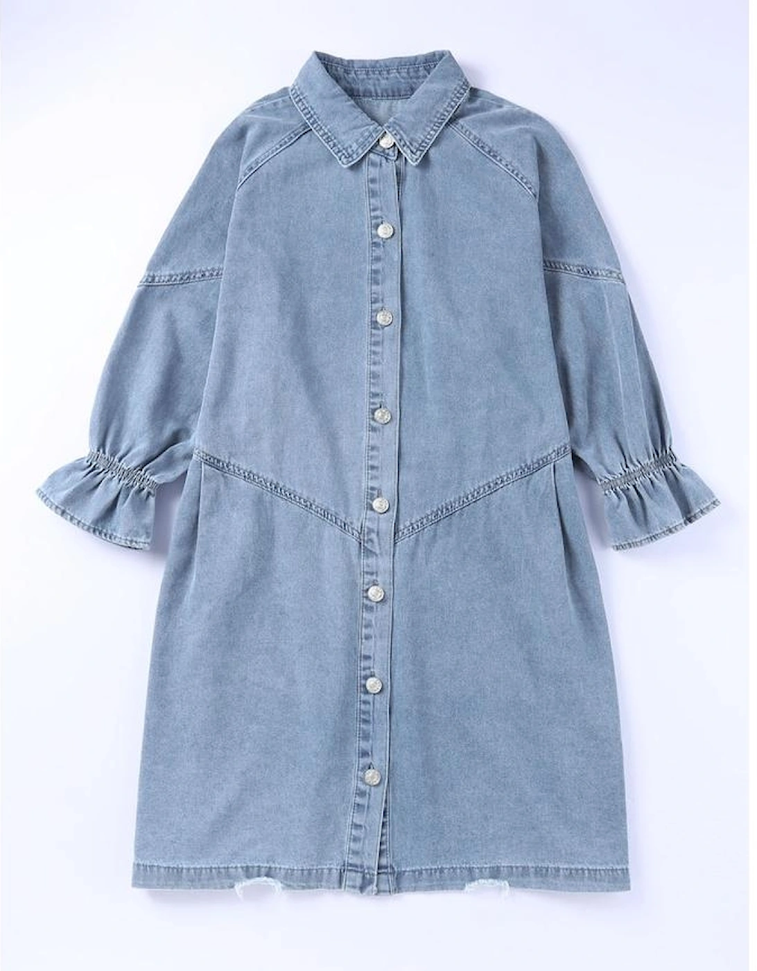 Sky Blue Buttoned Long Sleeve Denim Mini Dress