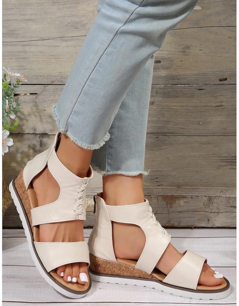 White Crisscross Detail Hollowed Leather Gladiator Sandals