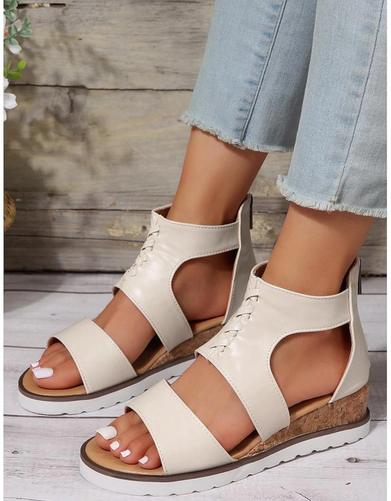 White Crisscross Detail Hollowed Leather Gladiator Sandals