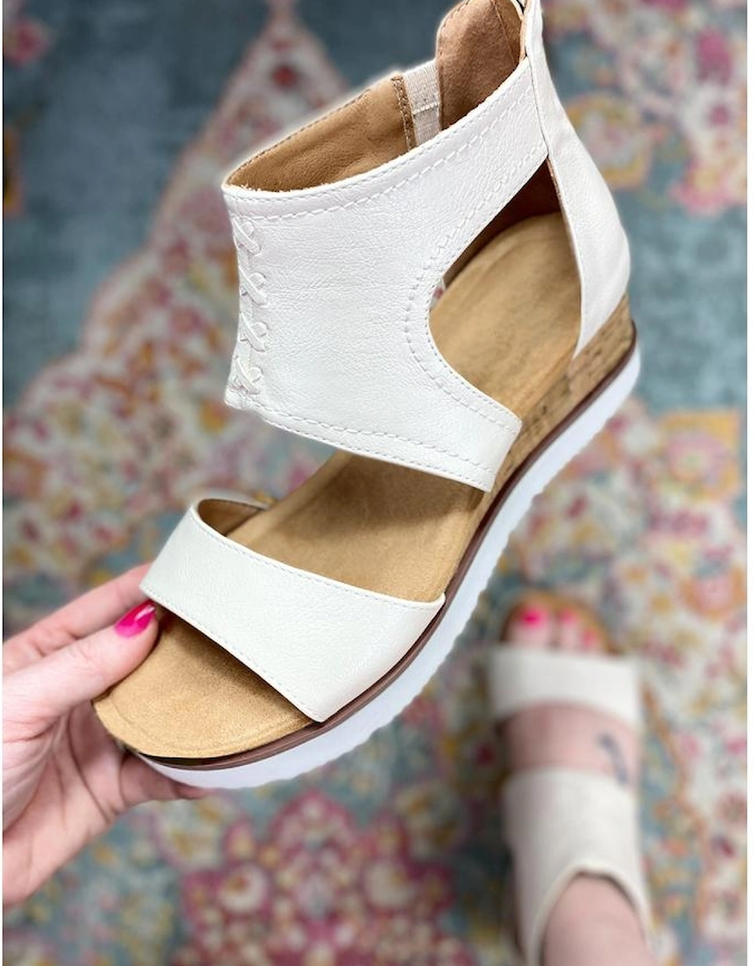 White Crisscross Detail Hollowed Leather Gladiator Sandals